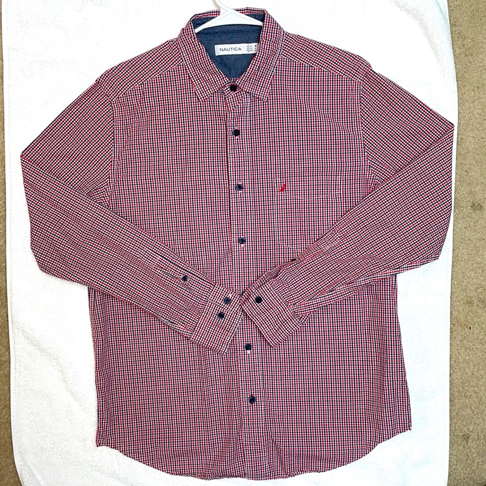 Nautica Red, White, and Navy Checked Shirt